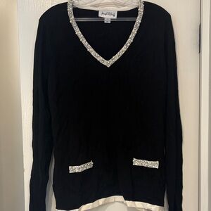 Joseph A Black V-Neck Sweatshirt with Silver Accents